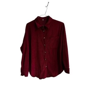 Corduroy‎ Shirt Jacket Merry Christmas Graphic Button Down Top Small